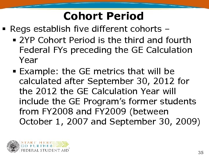 Cohort Period § Regs establish five different cohorts – § 2 YP Cohort Period