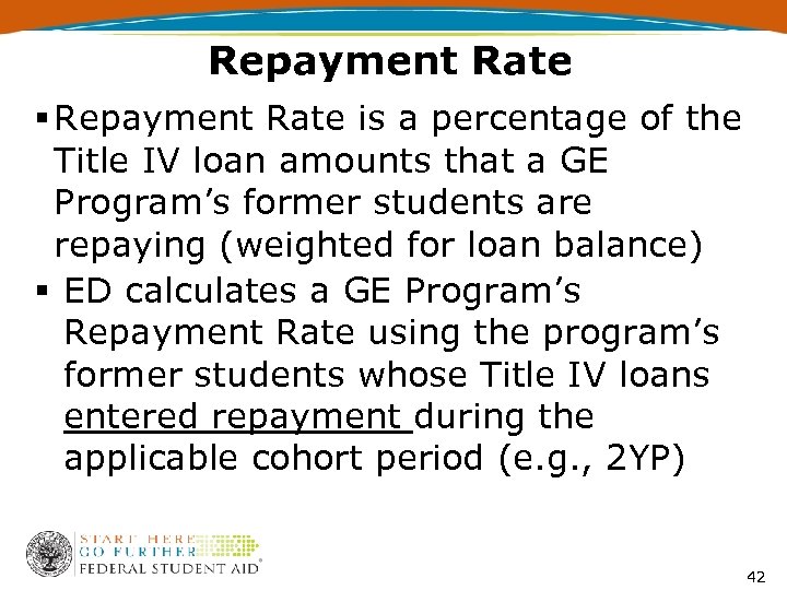 Repayment Rate § Repayment Rate is a percentage of the Title IV loan amounts