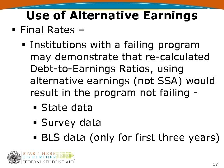 Use of Alternative Earnings § Final Rates – § Institutions with a failing program