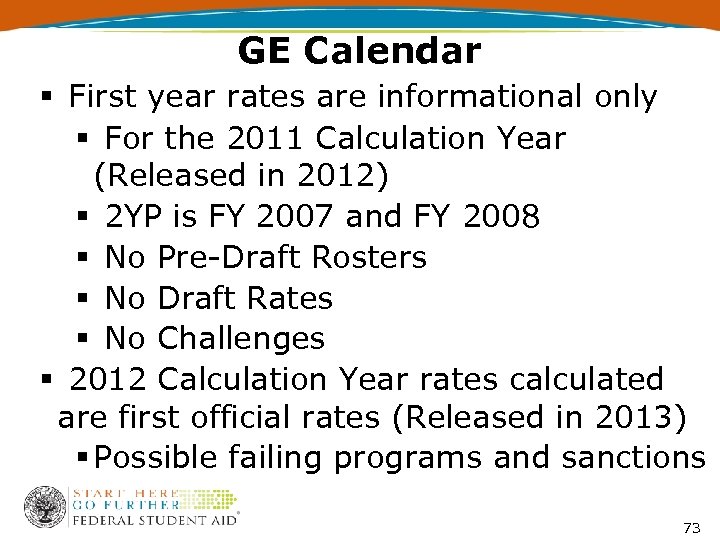 GE Calendar § First year rates are informational only § For the 2011 Calculation