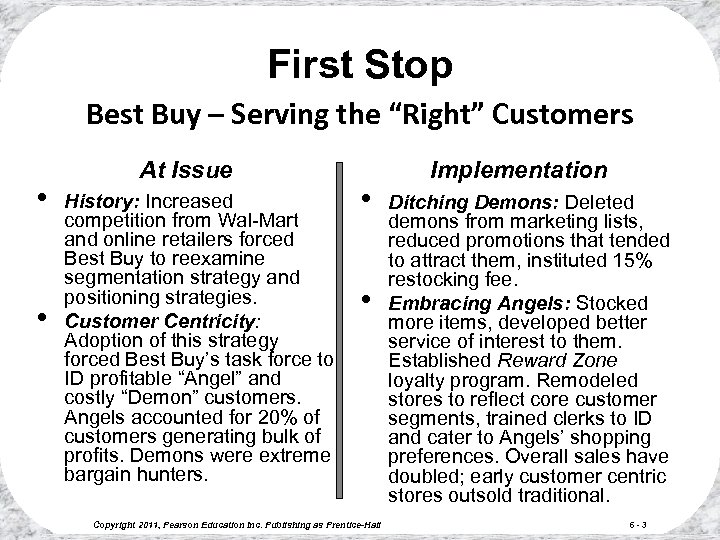 First Stop Best Buy – Serving the “Right” Customers • • At Issue History: