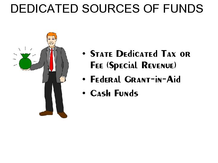 DEDICATED SOURCES OF FUNDS • State Dedicated Tax or Fee (Special Revenue) • Federal