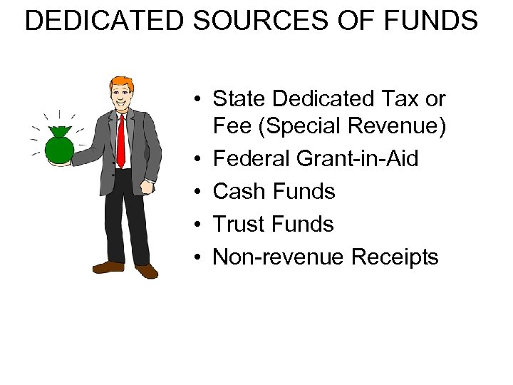 DEDICATED SOURCES OF FUNDS • State Dedicated Tax or Fee (Special Revenue) • Federal
