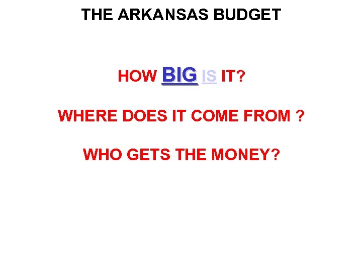 THE ARKANSAS BUDGET HOW BIG IS IT? WHERE DOES IT COME FROM ? WHO