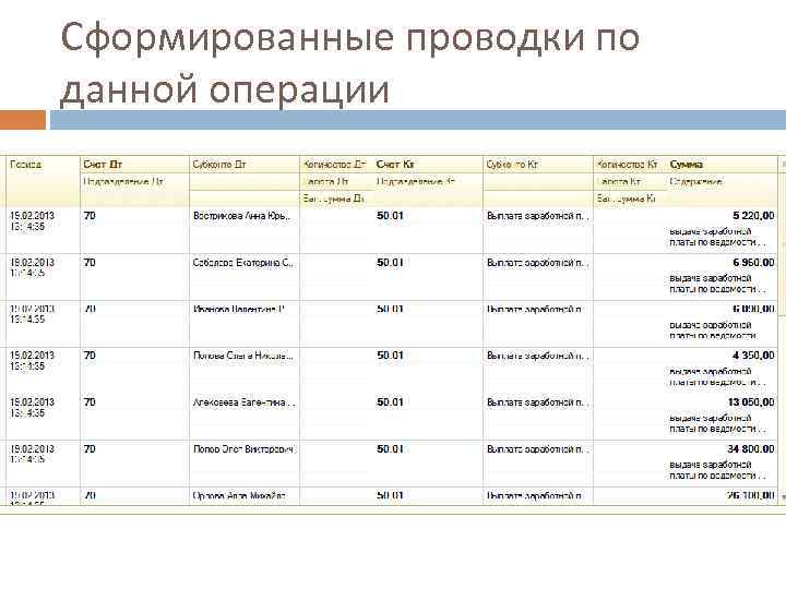 Сформированные проводки по данной операции 