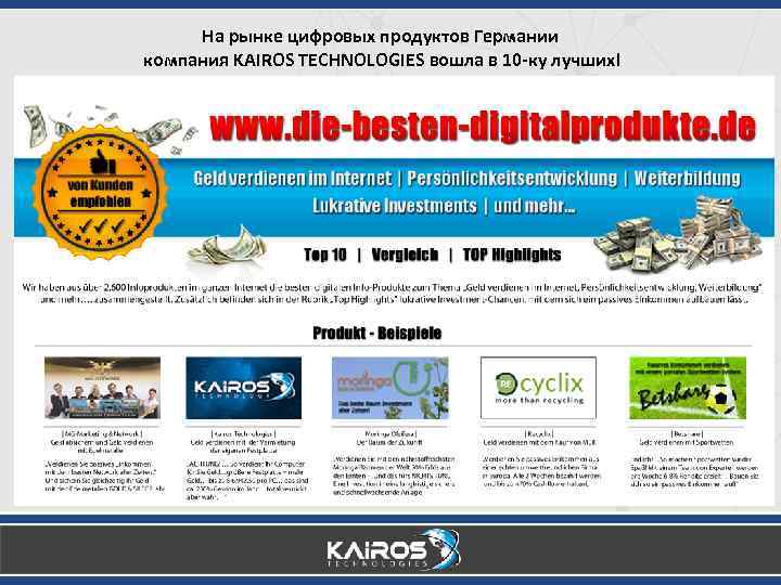 На рынке цифровых продуктов Германии компания KAIROS TECHNOLOGIES вошла в 10 -ку лучших! 