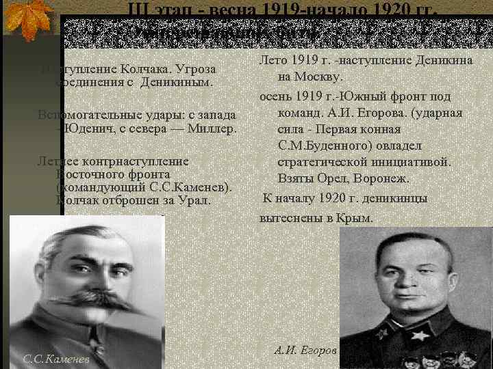 III этап - весна 1919 -начало 1920 гг. Этап решающих битв. Наступление Колчака. Угроза