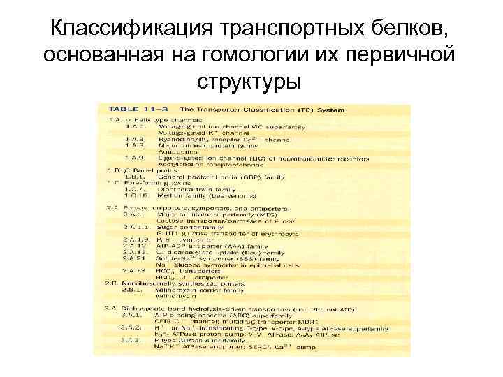 Классификация транспортных белков, основанная на гомологии их первичной структуры 