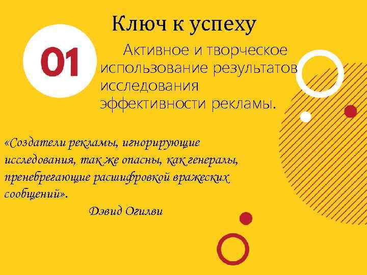 Ключ к успеху Активное и творческое использование результатов исследования эффективности рекламы. «Создатели рекламы, игнорирующие