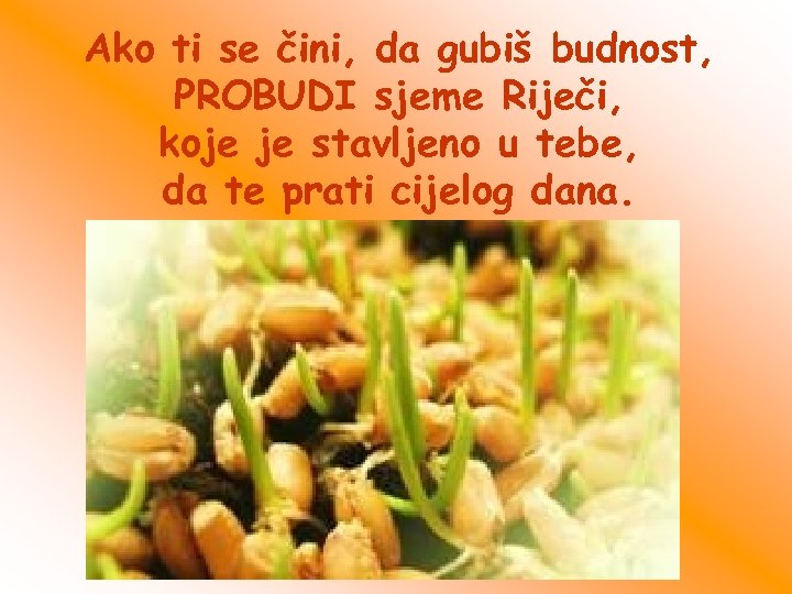 Ako ti se čini, da gubiš budnost, PROBUDI sjeme Riječi, koje je stavljeno u