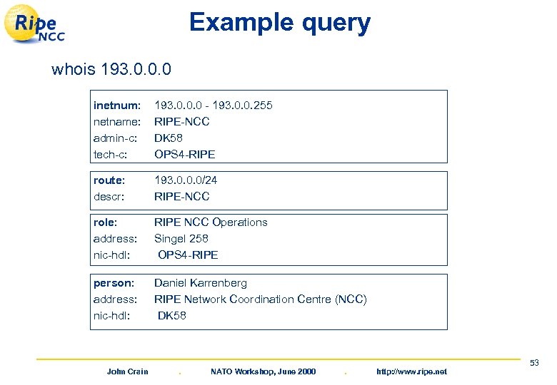 Example query whois 193. 0. 0. 0 inetnum: netname: admin-c: tech-c: 193. 0. 0.