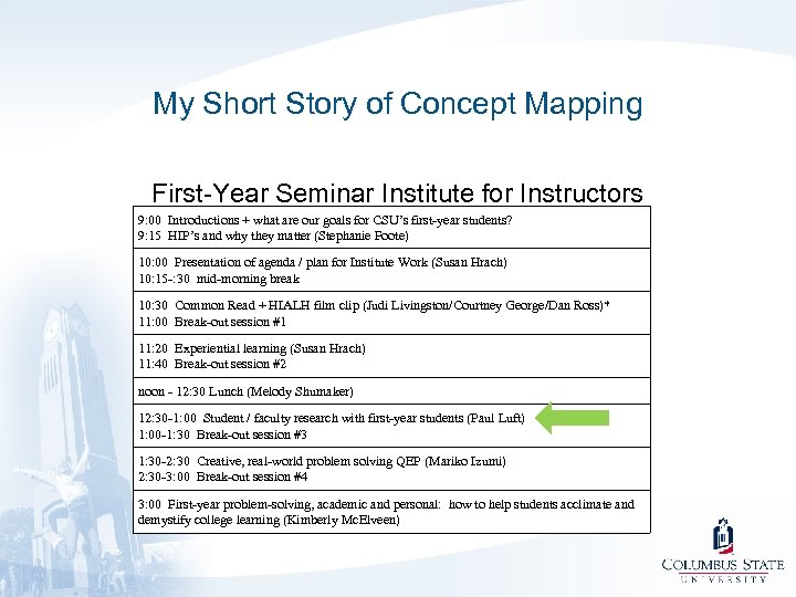 My Short Story of Concept Mapping First-Year Seminar Institute for Instructors 9: 00 Introductions