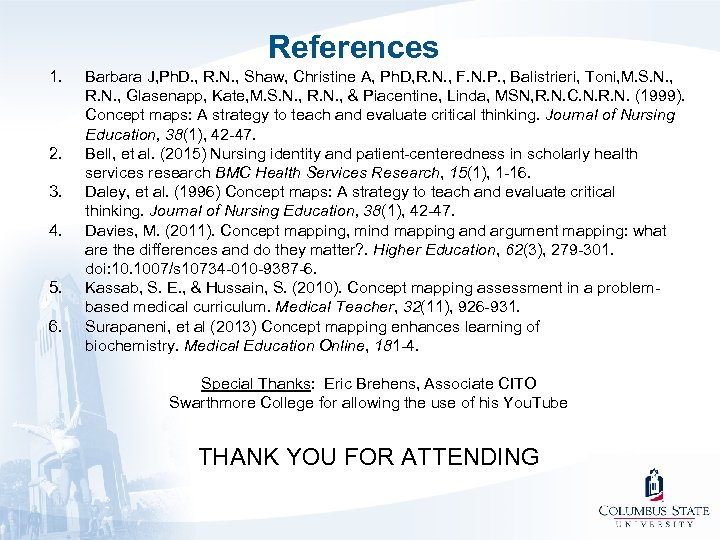 References 1. 2. 3. 4. 5. 6. Barbara J, Ph. D. , R. N.