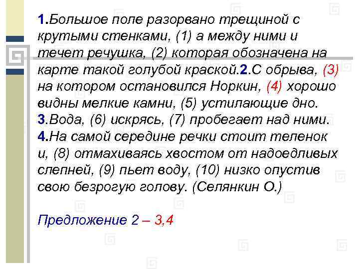 1. Большое поле разорвано трещиной с крутыми стенками, (1) а между ними и течет