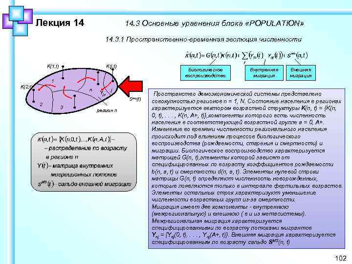 Лекция 14 14. 3 Основные уравнения блока «POPULATION» 14. 3. 1 Пространственно-временная эволюция численности