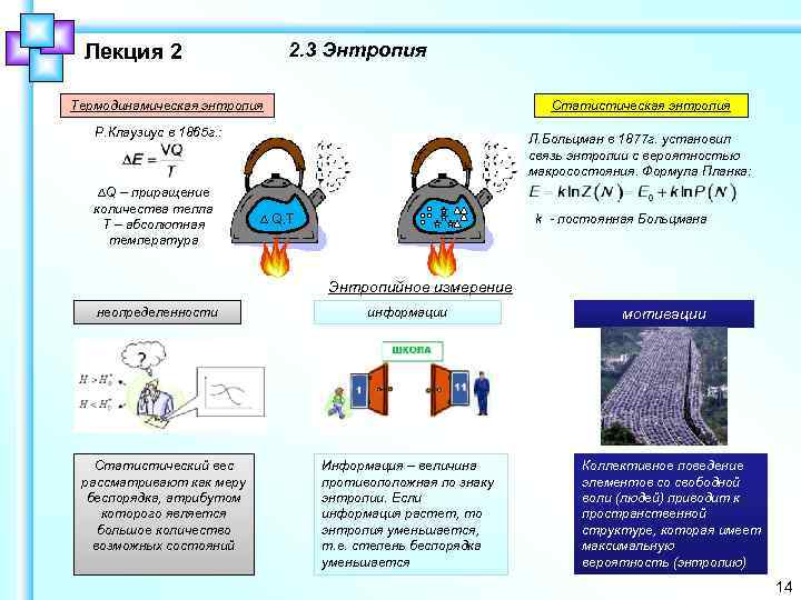 2. 3 Энтропия Лекция 2 Термодинамическая энтропия Статистическая энтропия Р. Клаузиус в 1865 г.