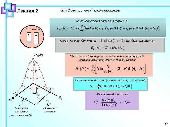 2. 4. 2 Энтропия F-макросистемы Лекция 2 Статистическая энтропия (слайд 14) F - состояния