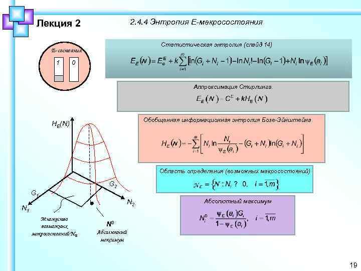 2. 4. 4 Энтропия Е-макросостояния Лекция 2 Статистическая энтропия (слайд 14) E- состояния 1