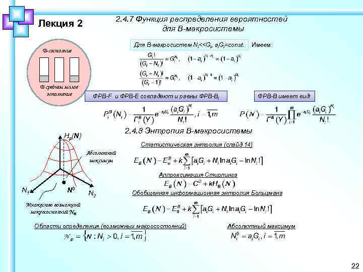 2. 4. 7 Функция распределения вероятностей для В-макросистемы Лекция 2 Для В-макросистем Ni<<Gi, ai.