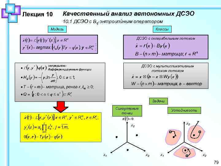Лекция 10 Качественный анализ автономных ДСЭО 10. 1 ДСЭО с Bq-энтроипйным оператором Модель Классы