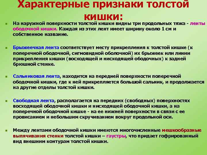 Признаки толстого. Признаки характерные для толстой кишки. Отличительные особенности Толстого кишечника. Назовите признаки, характерные для толстой кишки. Наружные признаки толстой кишки.