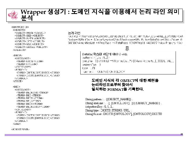 Wrapper 생성기 : 도메인 지식을 이용해서 논리 라인 의미 분석 도메인 지식의 각 OBJECT에