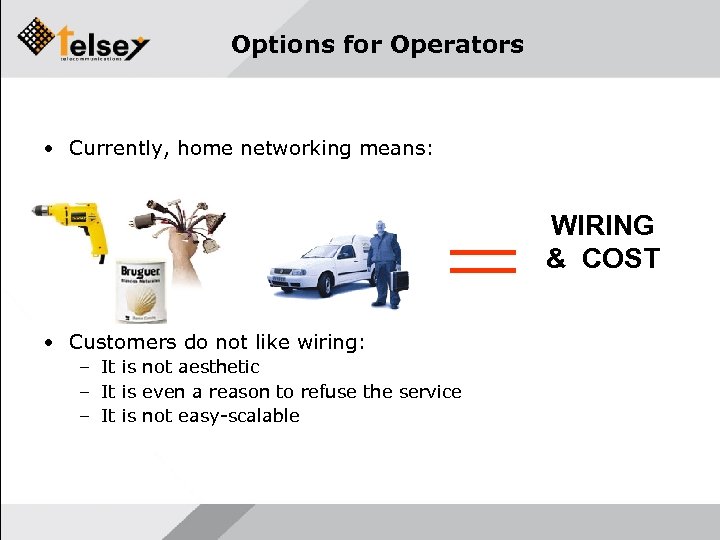 Options for Operators • Currently, home networking means: WIRING & COST • Customers do