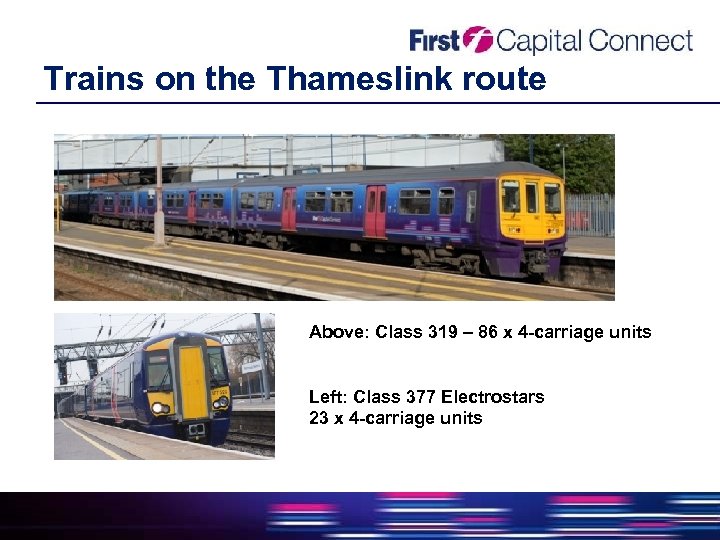 Trains on the Thameslink route Above: Class 319 – 86 x 4 -carriage units