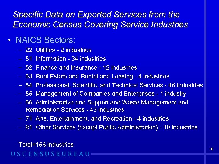 Specific Data on Exported Services from the Economic Census Covering Service Industries • NAICS