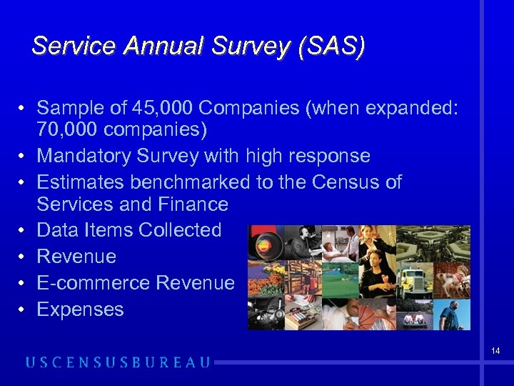 Service Annual Survey (SAS) • Sample of 45, 000 Companies (when expanded: 70, 000
