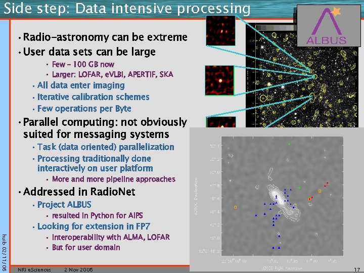 Side step: Data intensive processing • Radio-astronomy can be extreme • User data sets