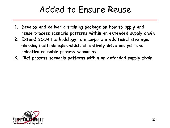 Added to Ensure Reuse 1. Develop and deliver a training package on how to