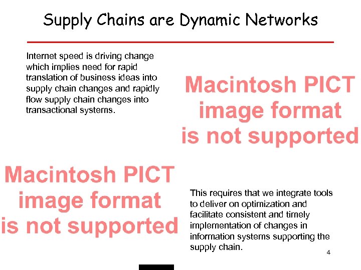 Supply Chains are Dynamic Networks Internet speed is driving change which implies need for