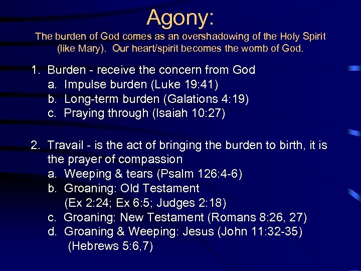 Agony: The burden of God comes as an overshadowing of the Holy Spirit (like