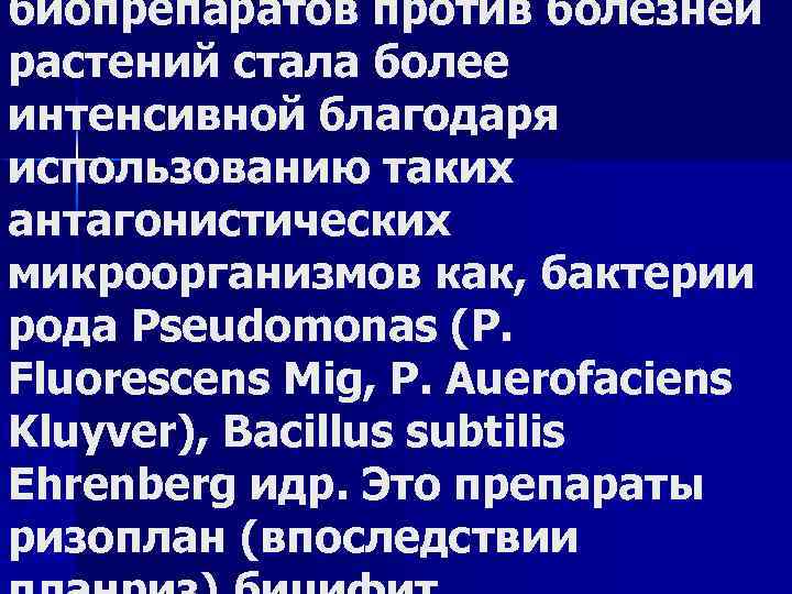 биопрепаратов против болезней растений стала более интенсивной благодаря использованию таких антагонистических микроорганизмов как, бактерии