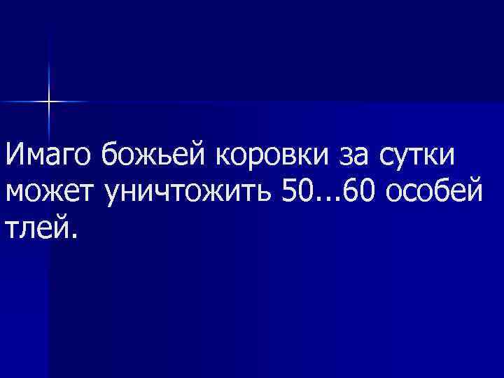 Имаго божьей коровки за сутки может уничтожить 50. . . 60 особей тлей. 