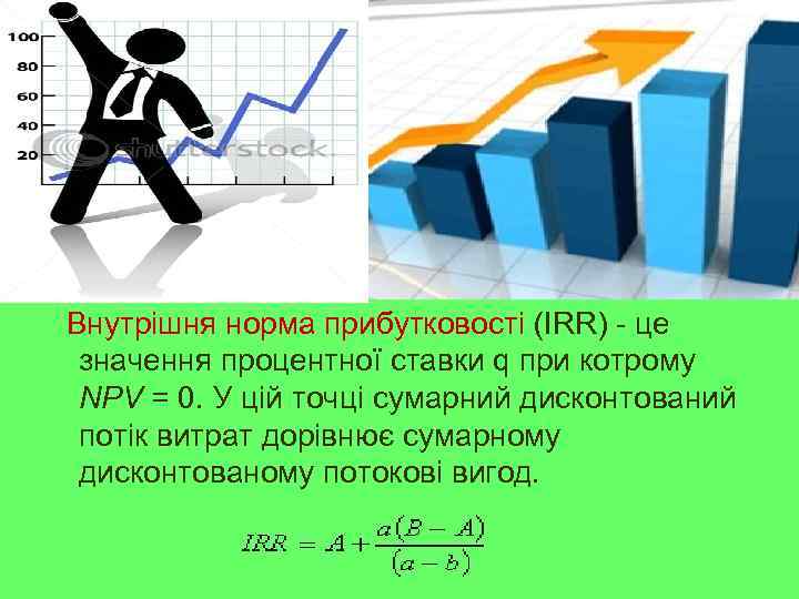  Внутрішня норма прибутковості (IRR) - це значення процентної ставки q при котрому NPV