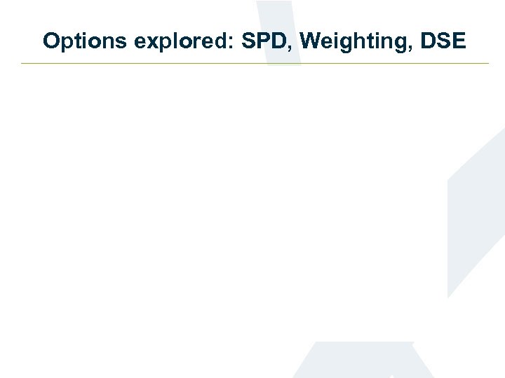 Options explored: SPD, Weighting, DSE 