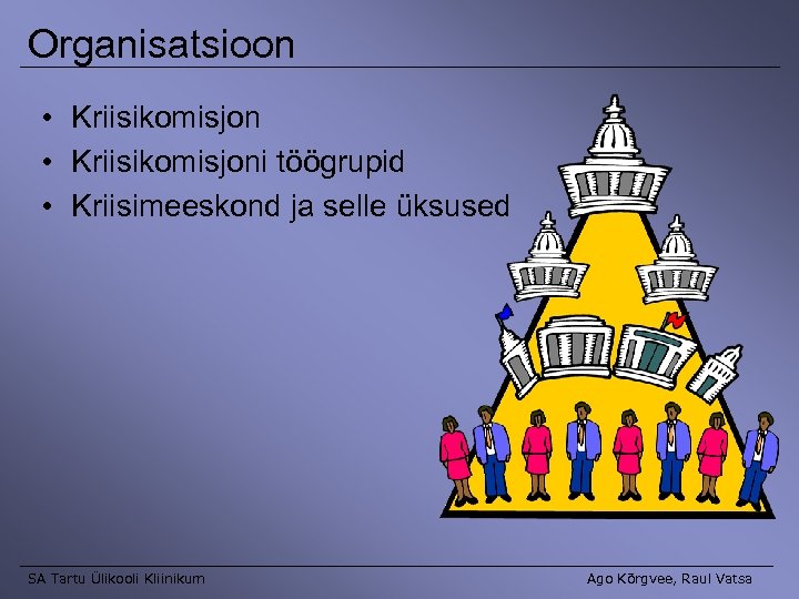 Organisatsioon • Kriisikomisjoni töögrupid • Kriisimeeskond ja selle üksused SA Tartu Ülikooli Kliinikum Ago