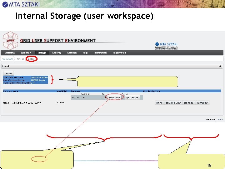 Internal Storage (user workspace) 15 