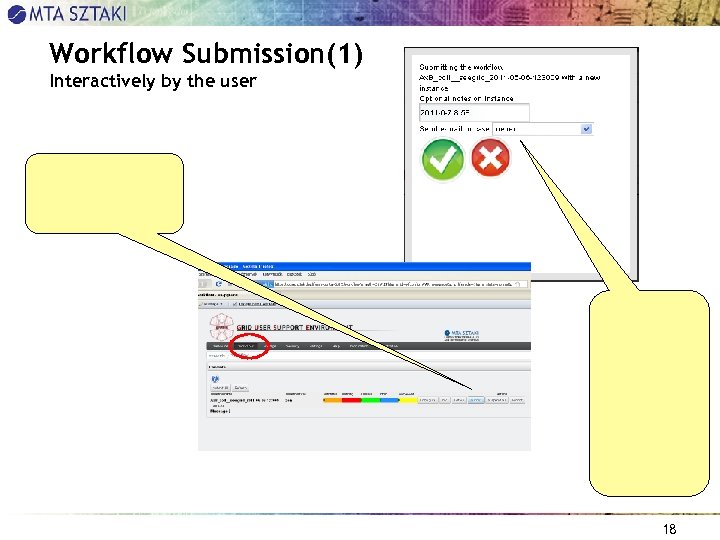 Workflow Submission(1) Interactively by the user 18 