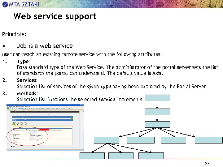 Web service support Principle: • Job is a web service user can reach an