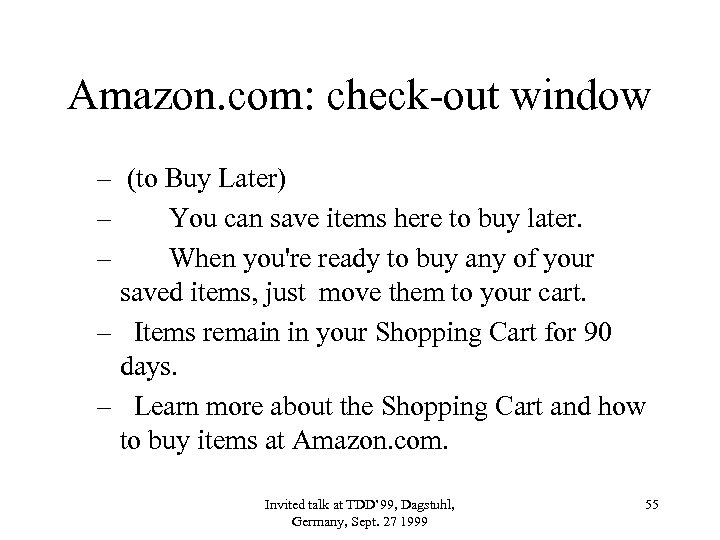 Amazon. com: check-out window – (to Buy Later) – You can save items here