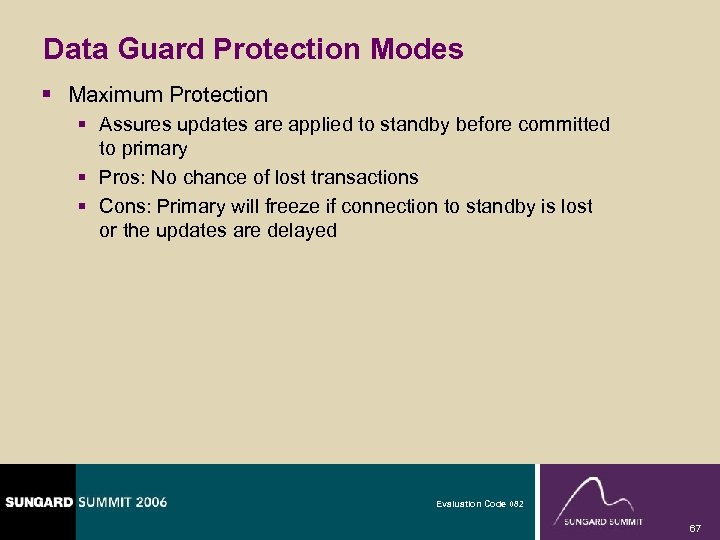 Data Guard Protection Modes § Maximum Protection § Assures updates are applied to standby