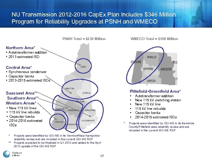 NU Transmission 2012 -2016 Cap. Ex Plan Includes $346 Million Program for Reliability Upgrades