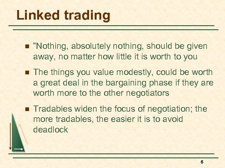 Linked trading n ”Nothing, absolutely nothing, should be given away, no matter how little