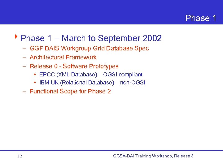 Phase 1 4 Phase 1 – March to September 2002 – GGF DAIS Workgroup