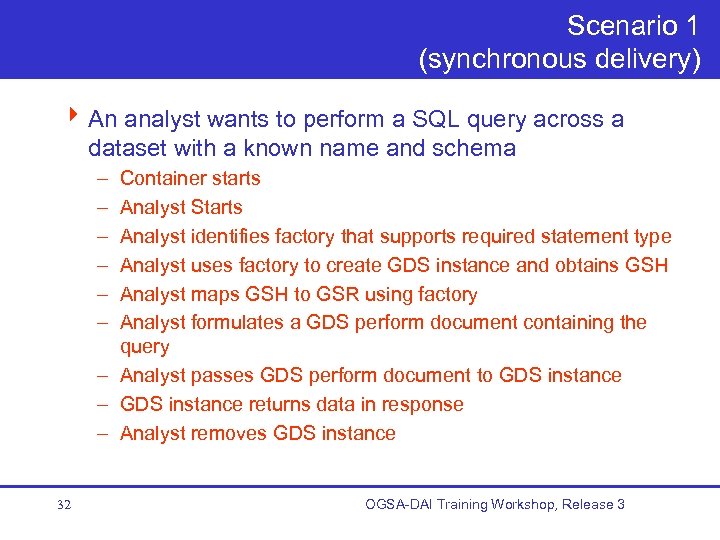 Scenario 1 (synchronous delivery) 4 An analyst wants to perform a SQL query across