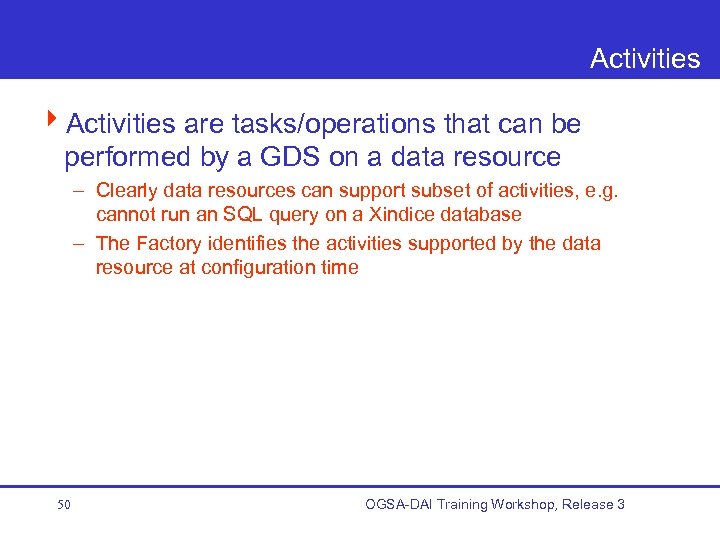 Activities 4 Activities are tasks/operations that can be performed by a GDS on a