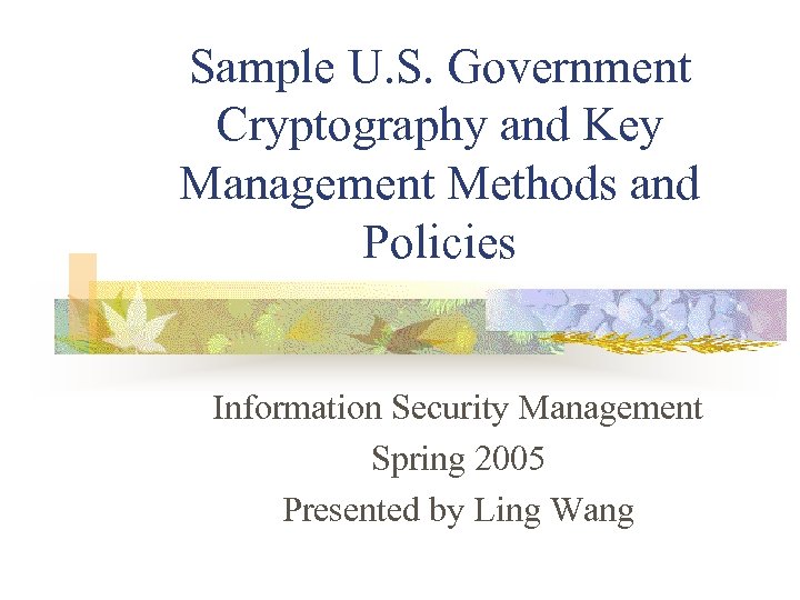 Sample U. S. Government Cryptography and Key Management Methods and Policies Information Security Management